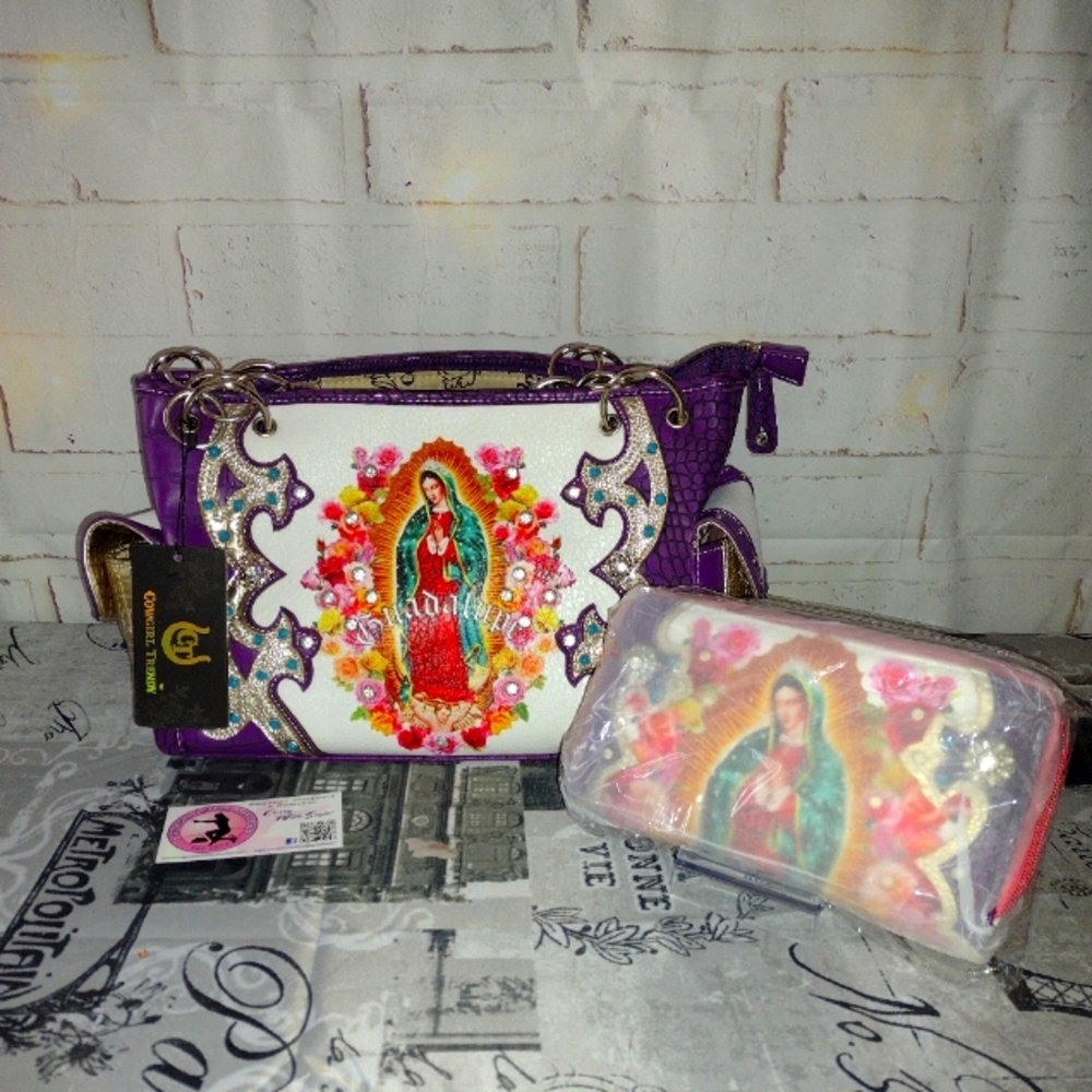 Brand New Designer Mother Mary Rhinestones And Turquoise Set Fire Arm Conceal